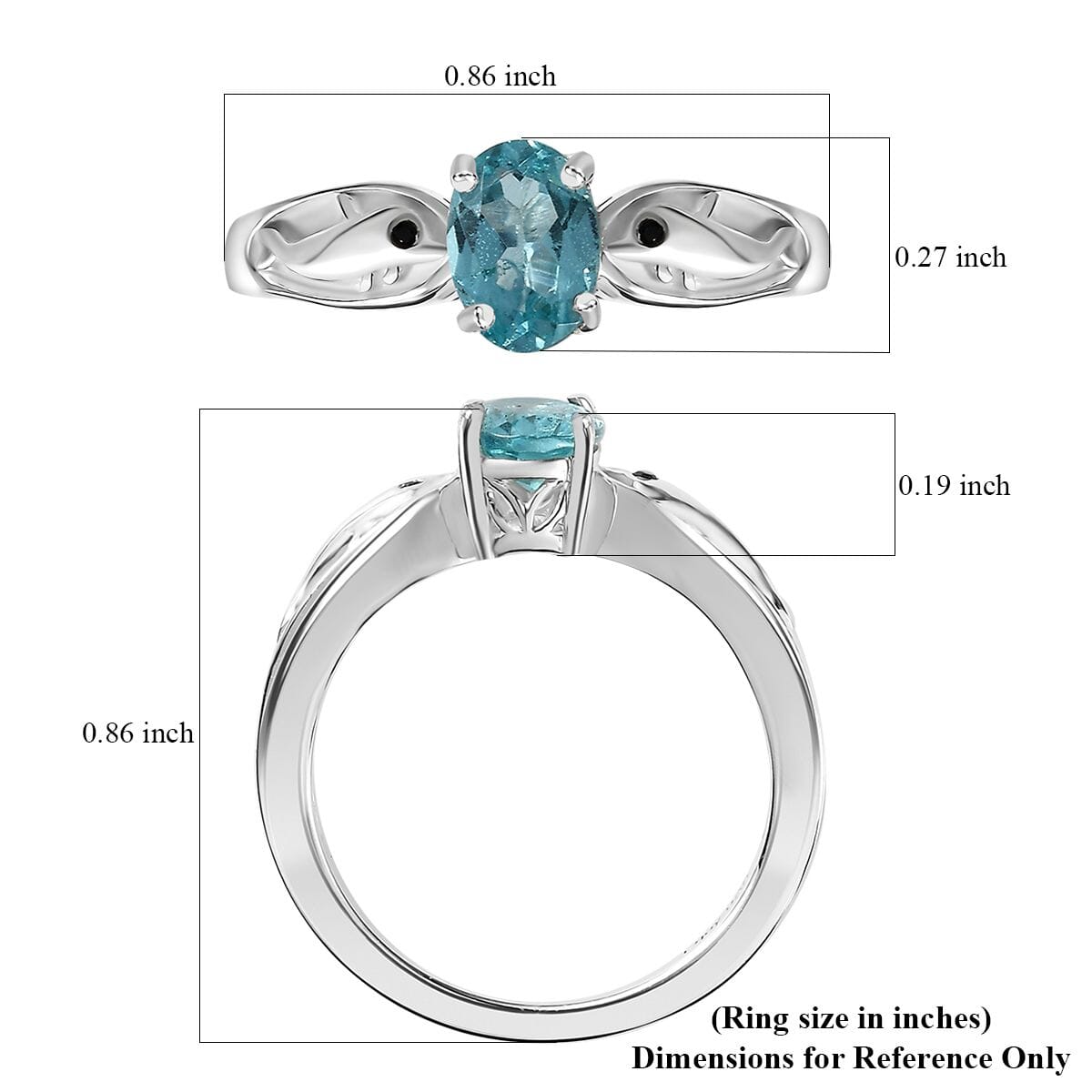 Premium Betroka Blue Apatite and Thai Black Spinel 0.80 ctw Ring in Sterling Silver (Size 8.0) image number 5