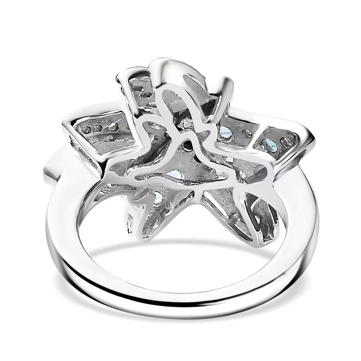 D'Joy Premium Betroka Blue Apatite and Moissanite 1.00 ctw Starfish Ring in Rhodium Over Sterling Silver (Size 10.0)