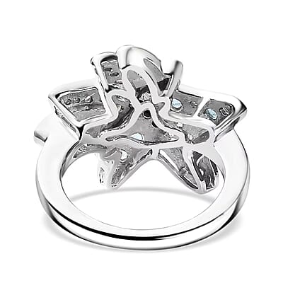 D'Joy Premium Betroka Blue Apatite and Moissanite 1.00 ctw Starfish Ring in Rhodium Over Sterling Silver (Size 10.0)