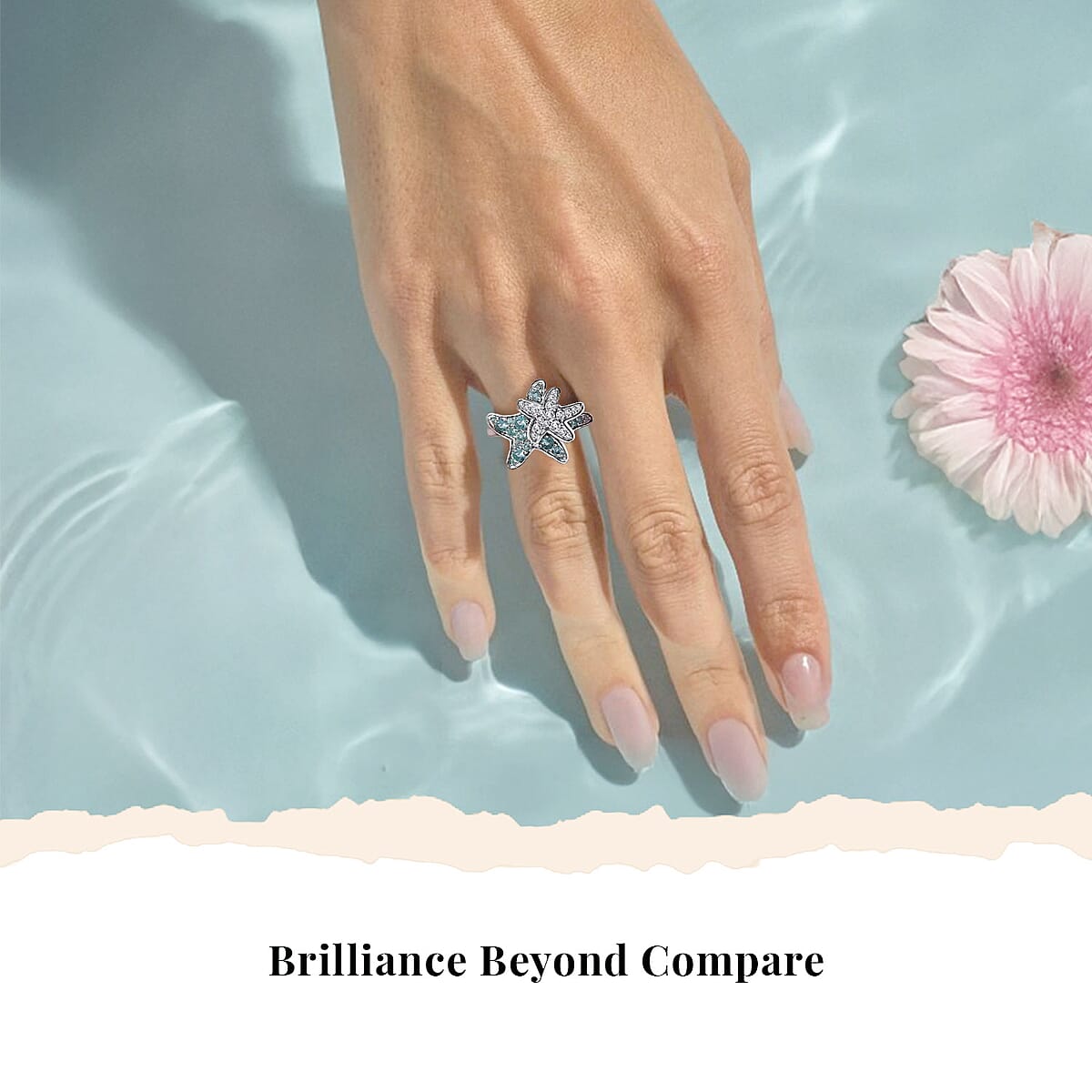 Premium Betroka Blue Apatite and Moissanite 1.00 ctw Starfish Ring in Rhodium Over Sterling Silver (Size 7.0) image number 1