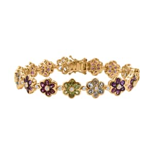 Multi Gemstone 16.35 ctw Bracelet in 18K Vermeil Yellow Gold Over Sterling Silve (8.00 In) 