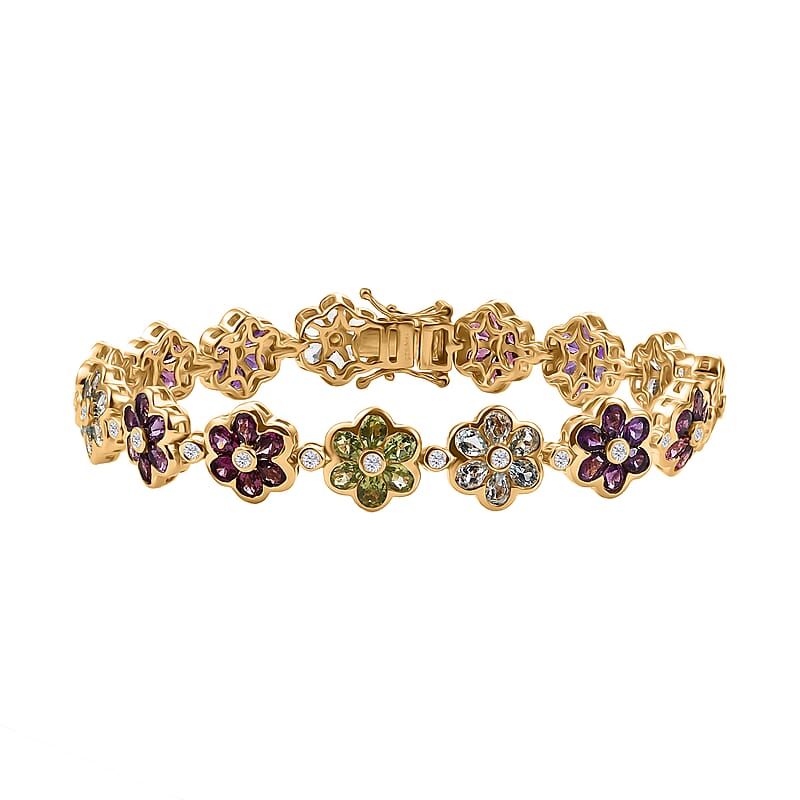 D'Joy Multi Gemstone 16.35 ctw Bracelet in 18K Vermeil Yellow Gold Over Sterling Silve (8.00 In) 