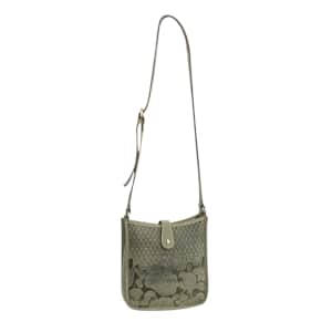 Italy Retro Noble Collection Green Floral Embossed Genuine Leather Crossbody Bag with Shoulder Strap