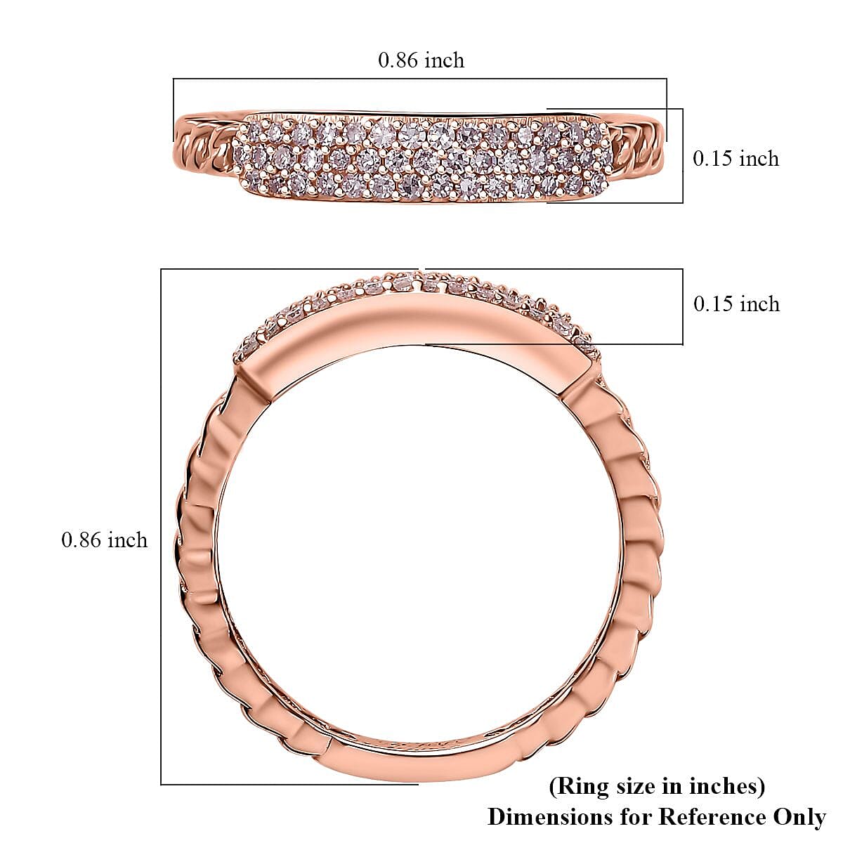 Natural Pink Diamond I3 0.25 ctw Ring in 18K Vermeil Rose Gold Over Sterling Silver (Size 10.0)