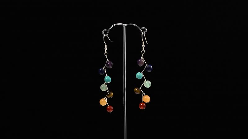 Multi Gemstone 25.00 ctw Seven Chakra Earrings in Rhodium Over Sterling Silver