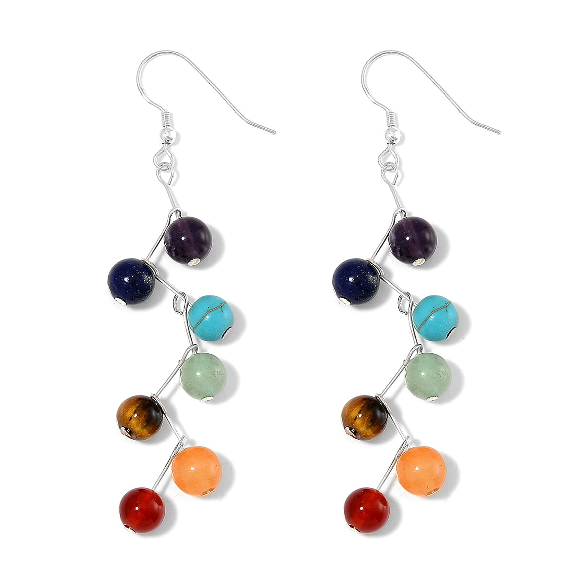 Multi Gemstone 25.00 ctw Seven Chakra Earrings in Rhodium Over Sterling Silver image number 3