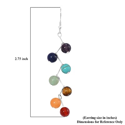 Multi Gemstone 25.00 ctw Seven Chakra Earrings in Rhodium Over Sterling Silver