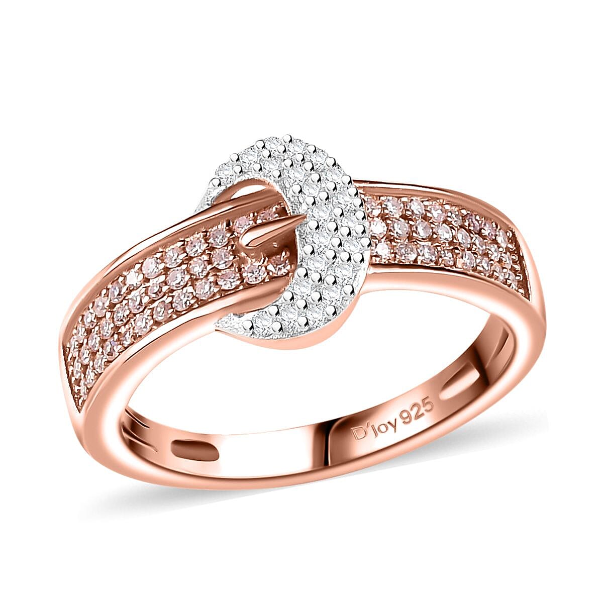 Natural Pink and White Diamond 0.33 ctw Buckle Ring in 18K Vermeil Rose Gold Over Sterling Silver (Size 10.0)