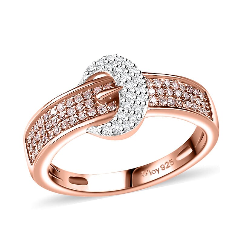 Natural Pink and White Diamond 0.33 ctw Buckle Ring in 18K Vermeil Rose Gold Over Sterling Silver (Size 10.0)