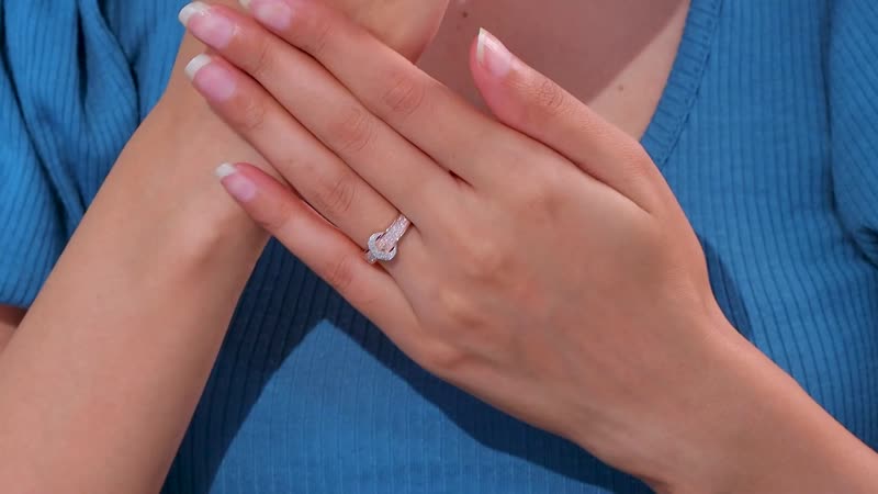 Natural Pink and White Diamond Buckle Ring in 18K Vermeil RG Over Sterling Silver (Size 10.0) 0.33 ctw