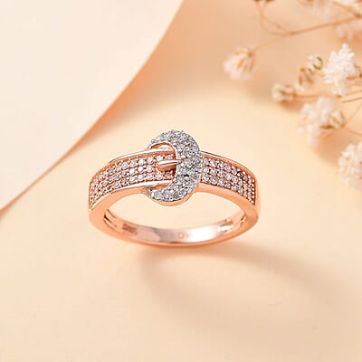 Natural Pink and White Diamond 0.33 ctw Buckle Ring in 18K Vermeil Rose Gold Over Sterling Silver (Size 10.0)