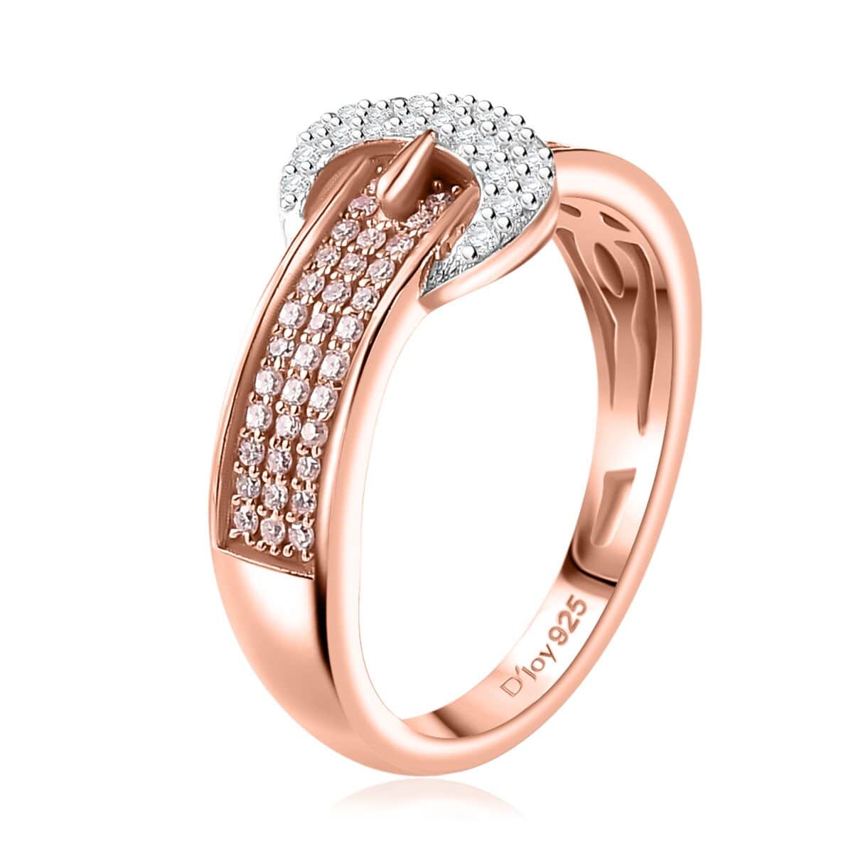 Natural Pink and White Diamond Buckle Ring in 18K Vermeil RG Over Sterling Silver (Size 10.0) 0.33 ctw image number 3