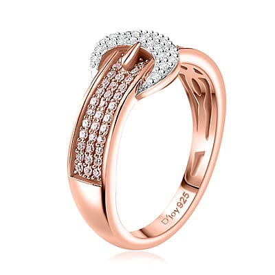 Natural Pink and White Diamond 0.33 ctw Buckle Ring in 18K Vermeil Rose Gold Over Sterling Silver (Size 10.0)