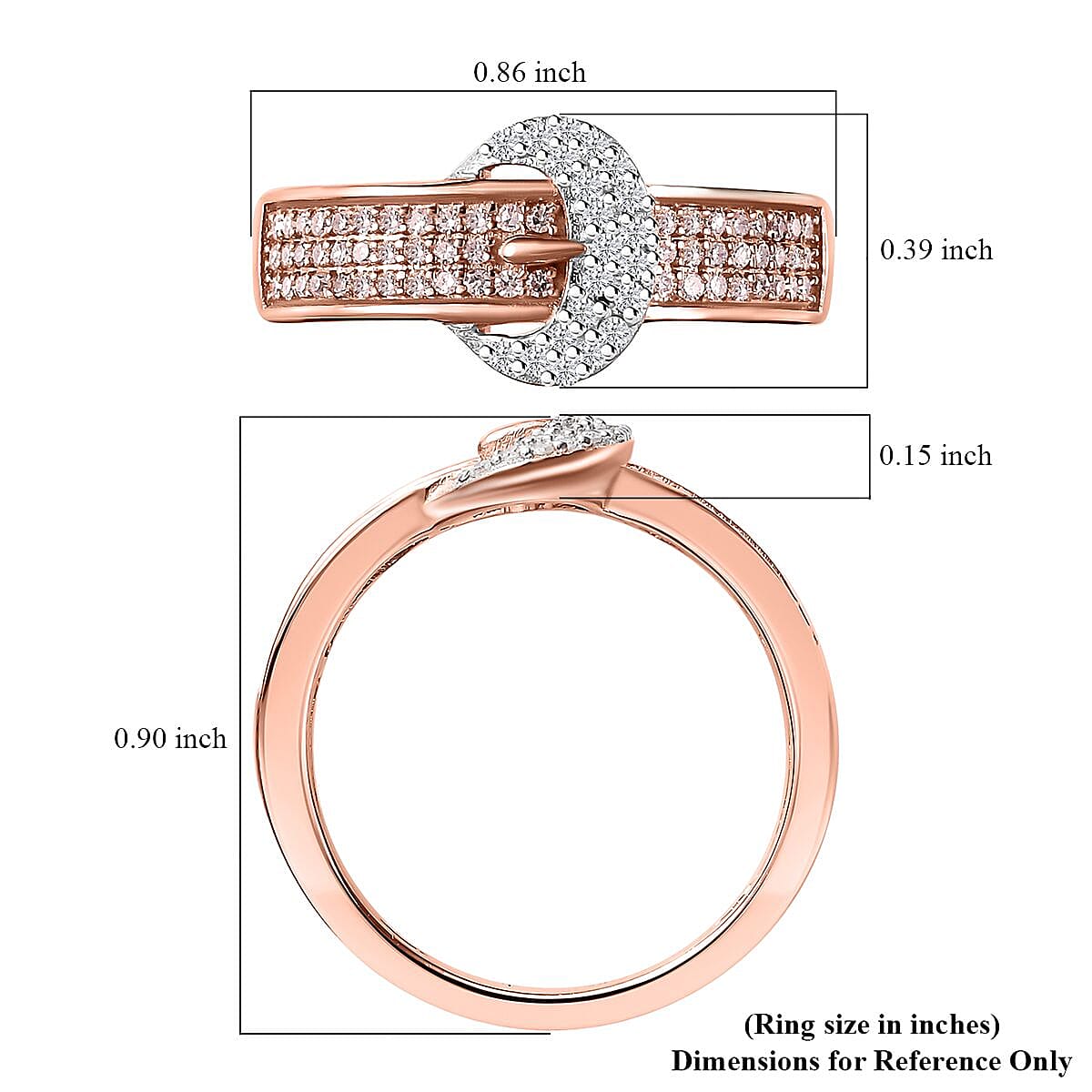 Natural Pink and White Diamond 0.33 ctw Buckle Ring in 18K Vermeil Rose Gold Over Sterling Silver (Size 10.0)