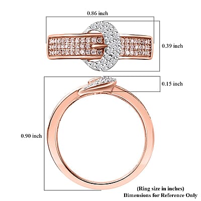 Natural Pink and White Diamond 0.33 ctw Buckle Ring in 18K Vermeil Rose Gold Over Sterling Silver (Size 10.0)