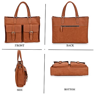 Italy Retro Noble Collection Mineral Yellow Genuine Leather Multiple Pockets Tote Bag with Shoulder Strap