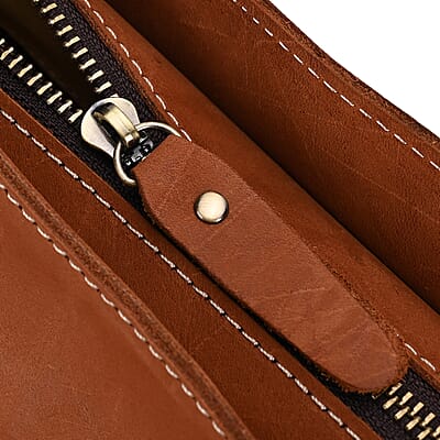 Italy Retro Noble Collection Mineral Yellow Genuine Leather Multiple Pockets Tote Bag with Shoulder Strap