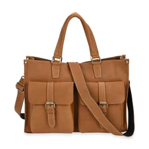 Italy Retro Noble Collection Camel Genuine Leather Multiple Pockets Tote Bag with Shoulder Strap