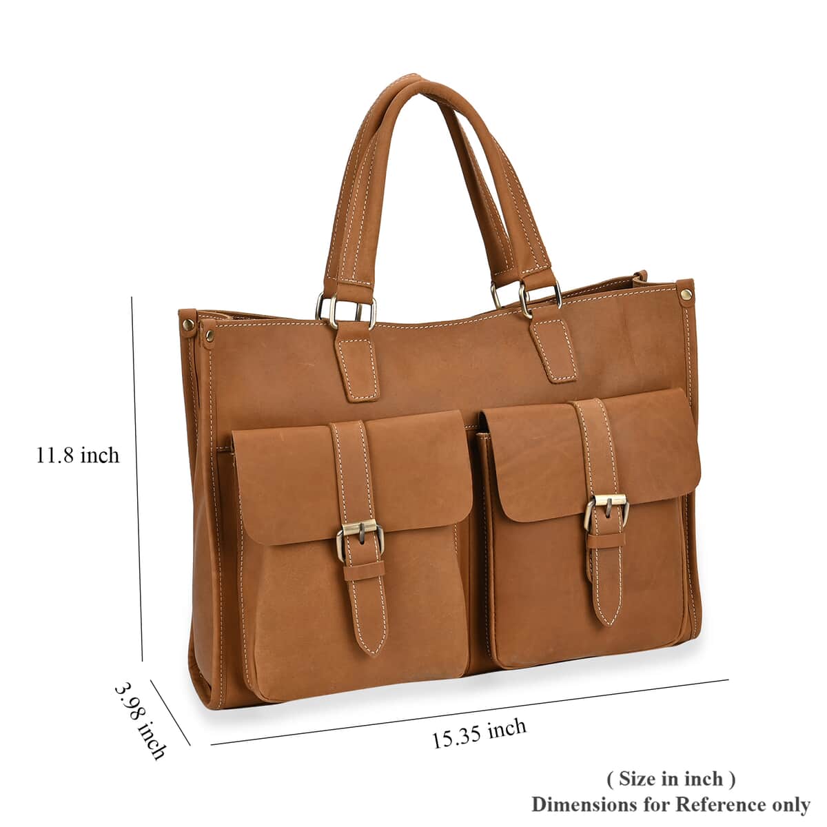 Italy Retro Noble Collection Camel Genuine Leather Multiple Pockets Tote Bag with Shoulder Strap image number 6