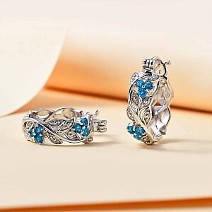Neon Apatite Half Hoop 0.50 ctw Earrings in Platinum Over Sterling Silver