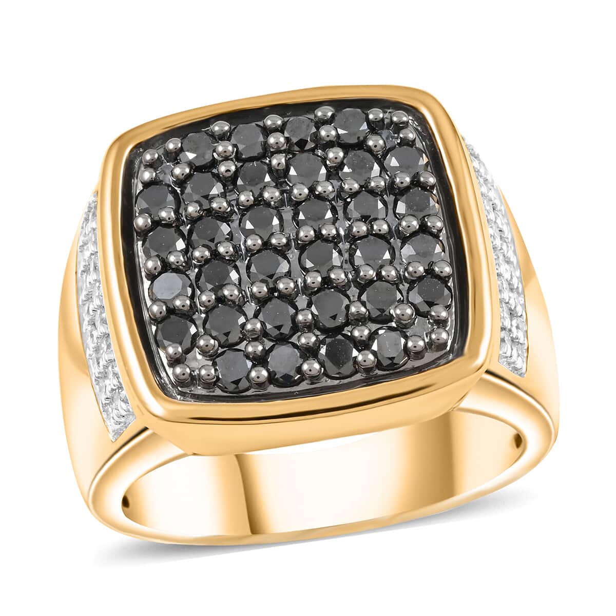 Black and White Diamond 1.50 ctw Men's Ring in 10K Yellow Gold (Size 10.0) 11.60 Grams image number 0