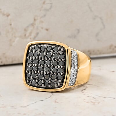 Black and White Diamond 1.50 ctw Men's Ring in 10K Yellow Gold (Size 12.0) 11.60 Grams