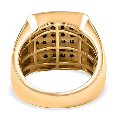 Black and White Diamond 1.50 ctw Men's Ring in 10K Yellow Gold (Size 8.0) 11.60 Grams