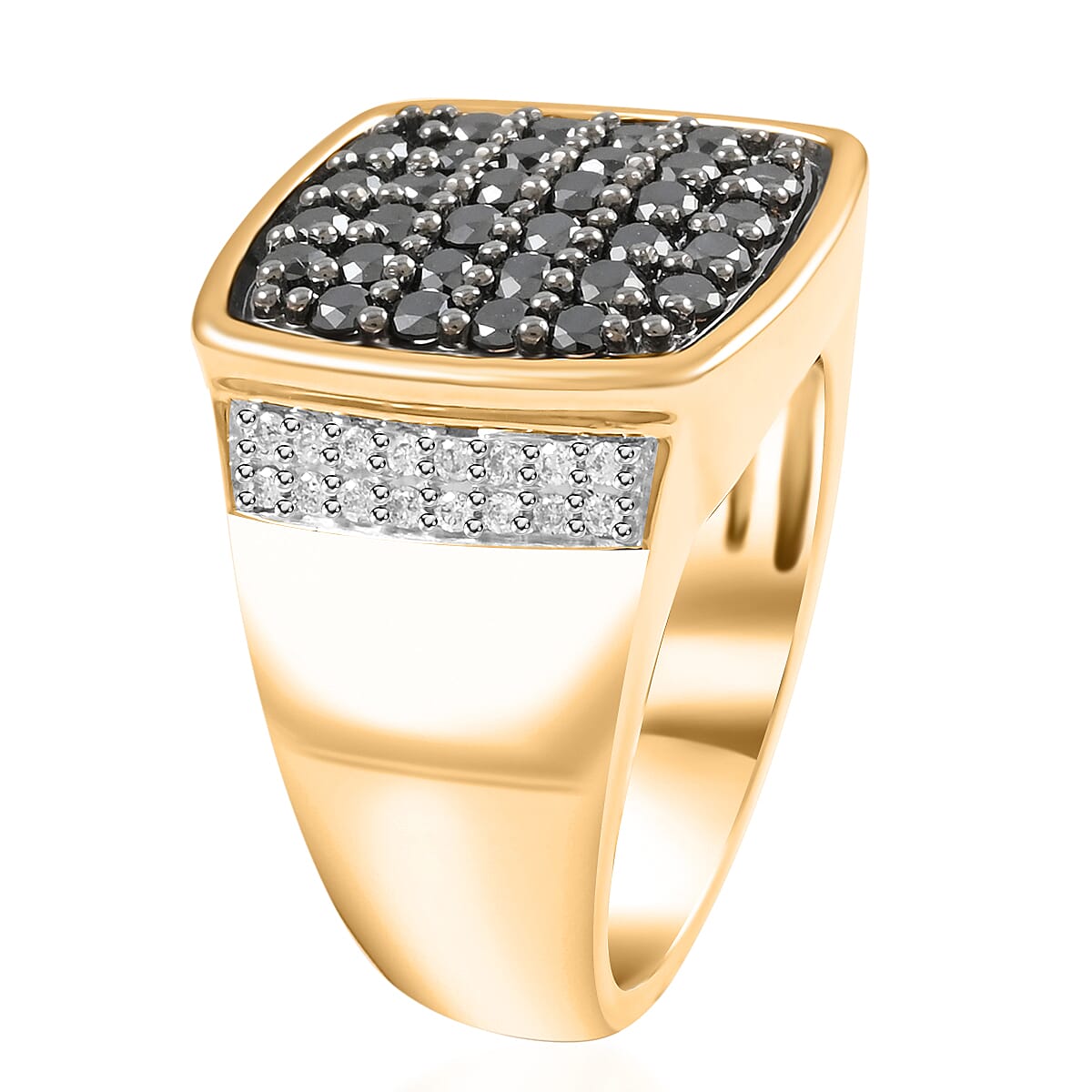 Black and White Diamond 1.50 ctw Men's Ring in 10K Yellow Gold (Size 9.0) 11.60 Grams image number 1