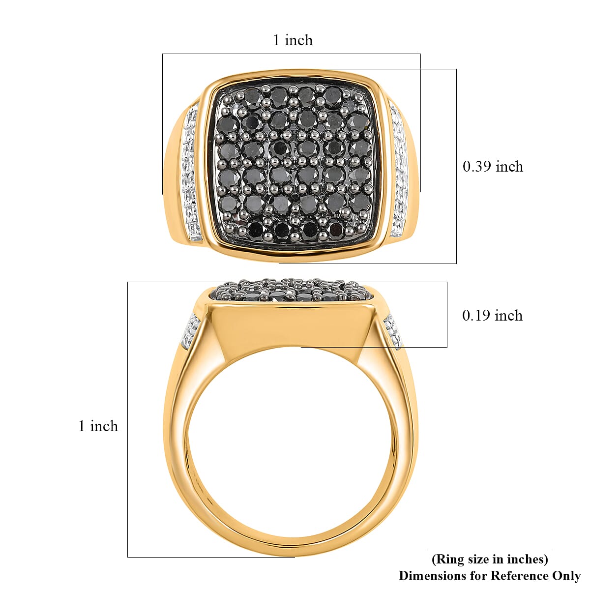Black and White Diamond 1.50 ctw Men's Ring in 10K Yellow Gold (Size 9.0) 11.60 Grams image number 3