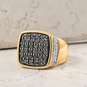 Black and White Diamond 1.50 ctw Men's Ring in 10K Yellow Gold (Size 9.5) 11.60 Grams