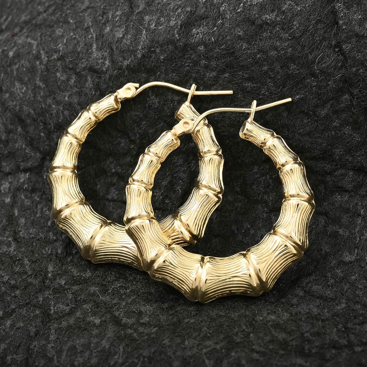 10K Yellow Gold Bamboo Hoop Earrings 2.60 Grams image number 1