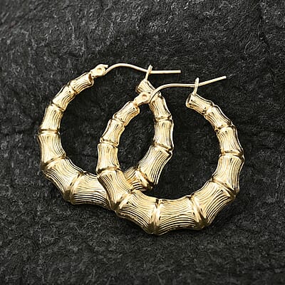 10K Yellow Gold Bamboo Hoop Earrings 2.60 Grams