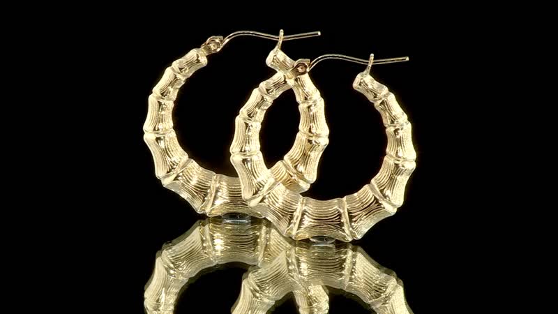 10K Yellow Gold Bamboo Hoop Earrings 2.60 Grams