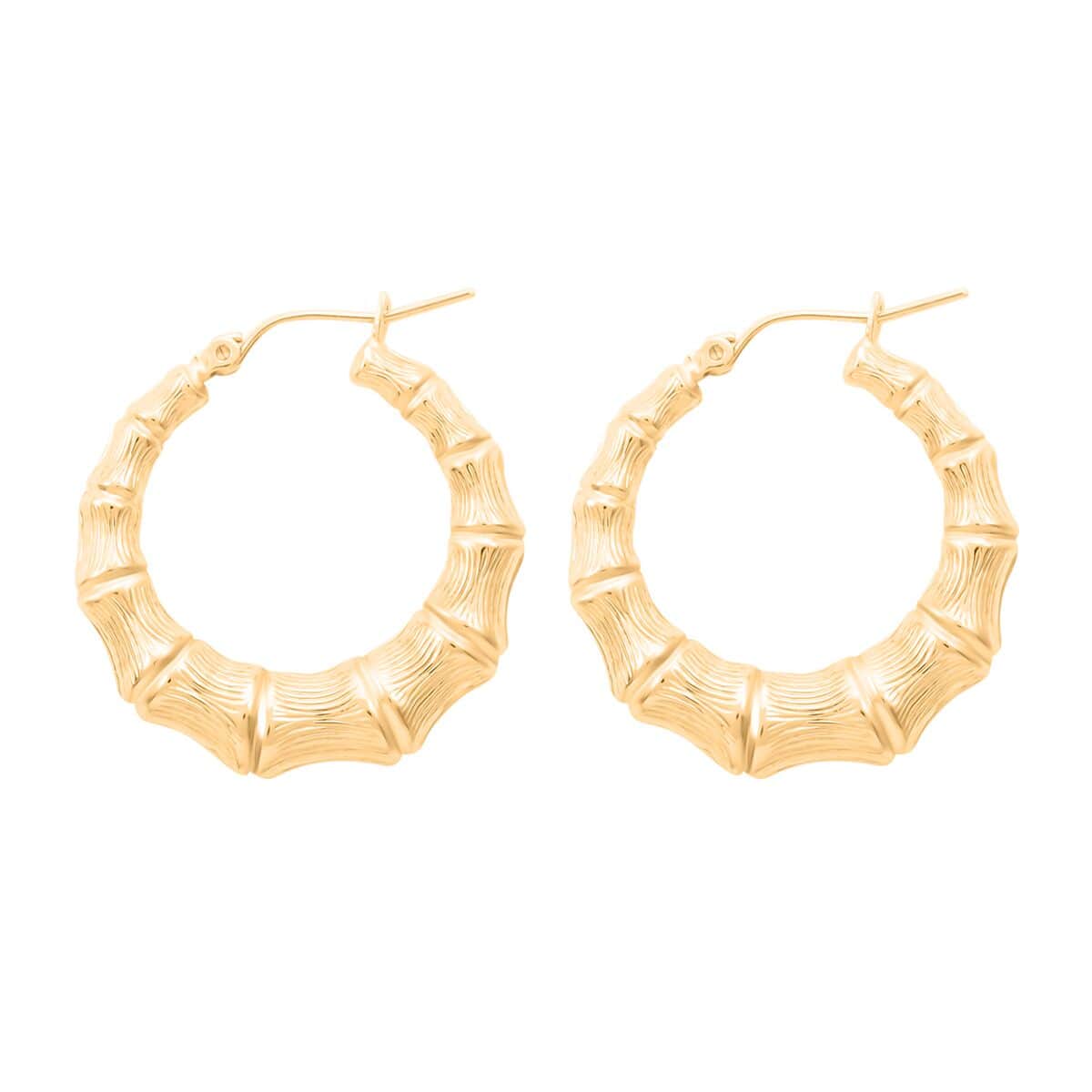 10K Yellow Gold Bamboo Hoop Earrings 2.60 Grams image number 3