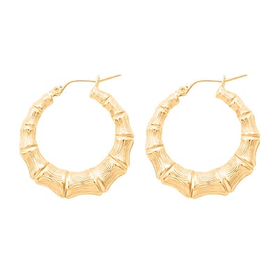 10K Yellow Gold Bamboo Hoop Earrings 2.60 Grams