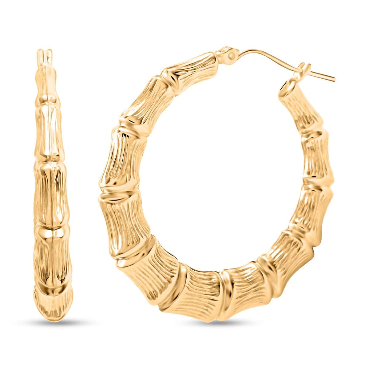 10K Yellow Gold Bamboo Hoop Earrings 3.80 Grams image number 0