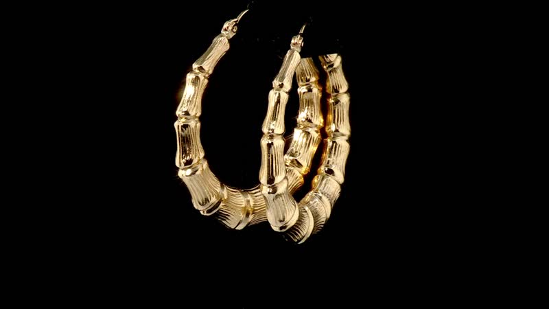10K Yellow Gold Bamboo Hoop Earrings 3.80 Grams