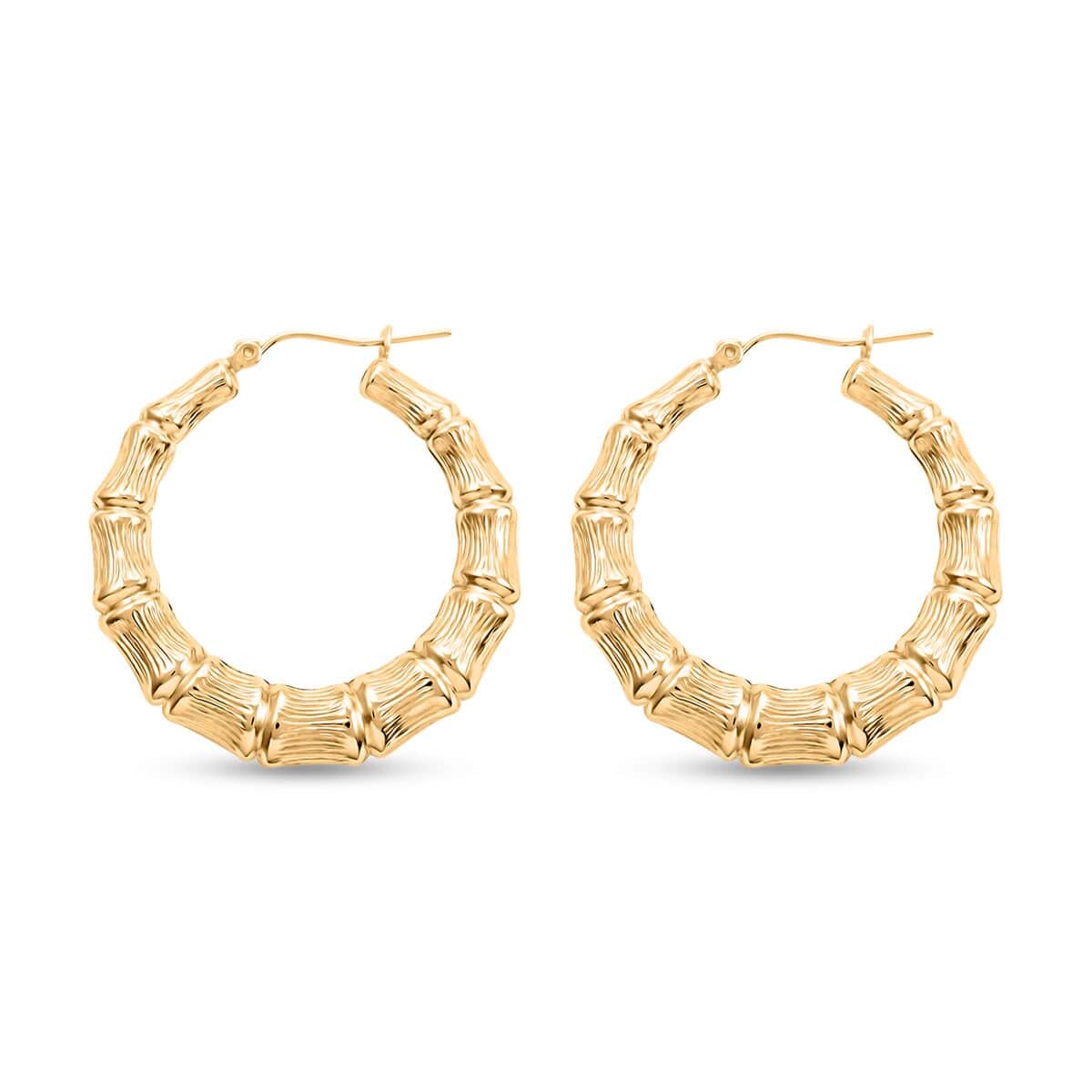 10K Yellow Gold Bamboo Hoop Earrings 3.80 Grams image number 3