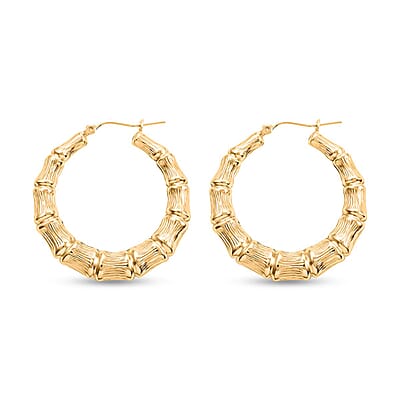 10K Yellow Gold Bamboo Hoop Earrings 3.80 Grams