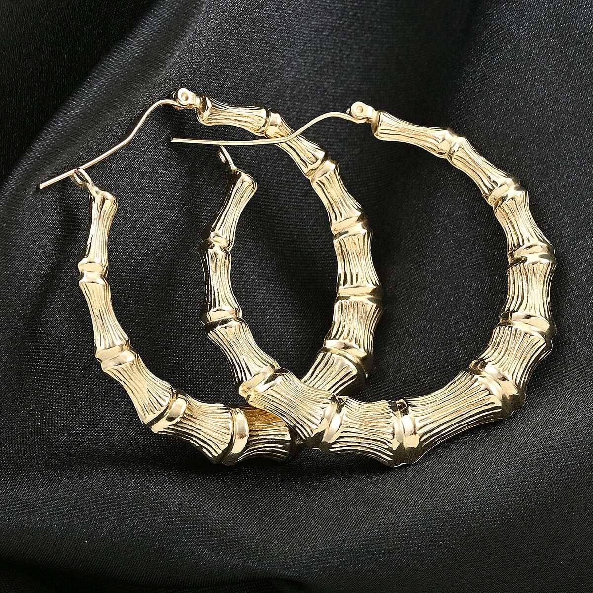 10K Yellow Gold Bamboo Hoop Earrings 4.60 Grams image number 1