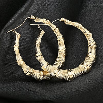 10K Yellow Gold Bamboo Hoop Earrings 4.60 Grams