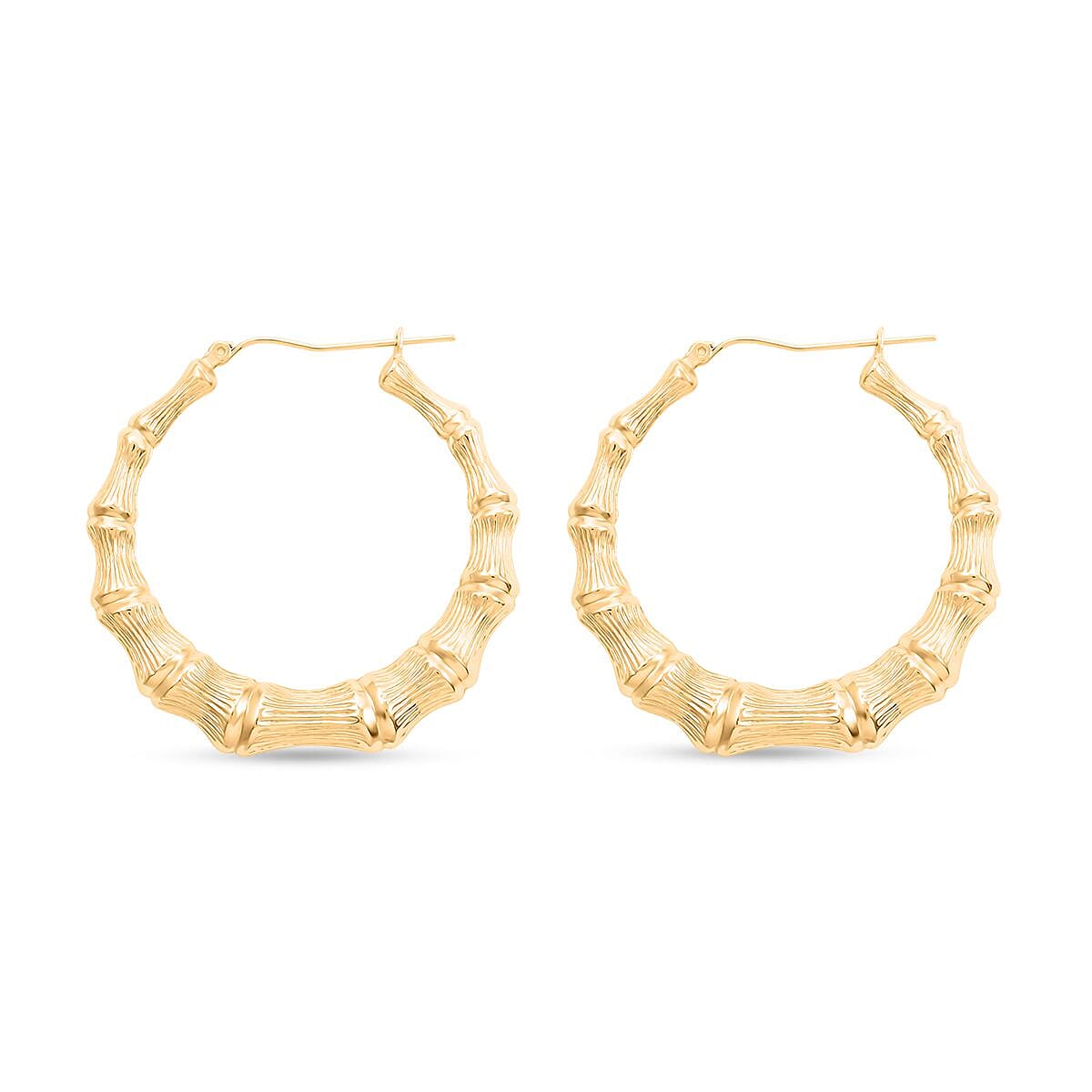 10K Yellow Gold Bamboo Hoop Earrings 4.60 Grams image number 3