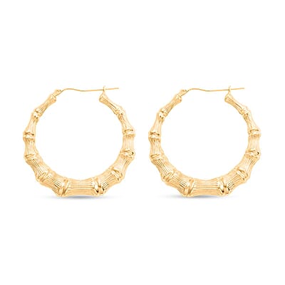 10K Yellow Gold Bamboo Hoop Earrings 4.60 Grams