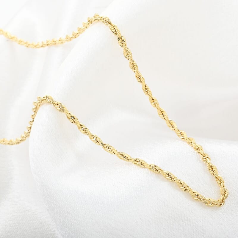 10K Yellow Gold 2.5mm Rope Necklace 16 Inches 2.40 Grams