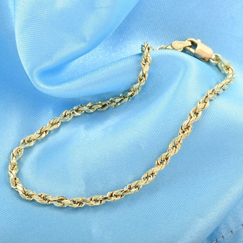 10K Yellow Gold 3mm Rope Bracelet (7.50 In) 1.40 Grams