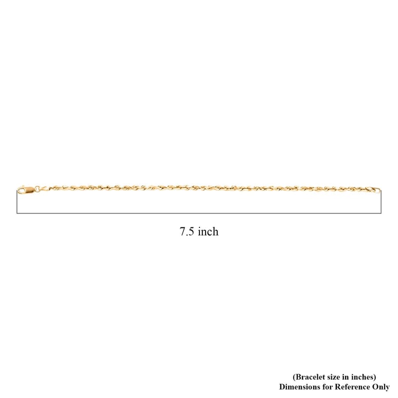 10K Yellow Gold 3mm Rope Bracelet (7.50 In) 1.40 Grams