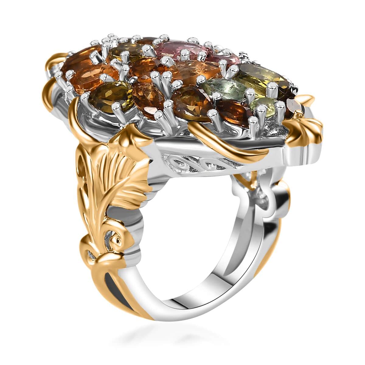 Multi-Tourmaline Ring in 18K Vermeil YG and Rhodium Over Sterling Silver (Size 10.0) 4.50 ctw image number 3