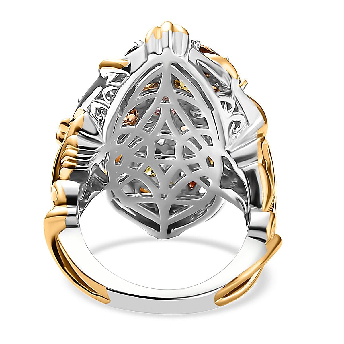 D'Joy Multi-Tourmaline 4.50 ctw Leaf Ring in 18K Vermeil YG and Rhodium Over Sterling Silver (Size 10.0)