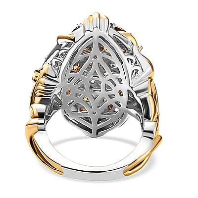 D'Joy Multi-Tourmaline 4.50 ctw Leaf Ring in 18K Vermeil YG and Rhodium Over Sterling Silver (Size 10.0)
