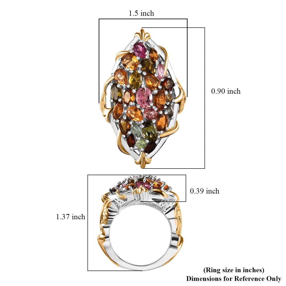 Multi-Tourmaline Ring in 18K Vermeil YG and Rhodium Over Sterling Silver (Size 10.0) 4.50 ctw image number 5